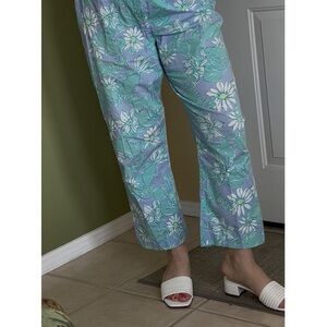Lilly Pulitzer Tropical Floral Cropped Pants - Aqua and Lavender